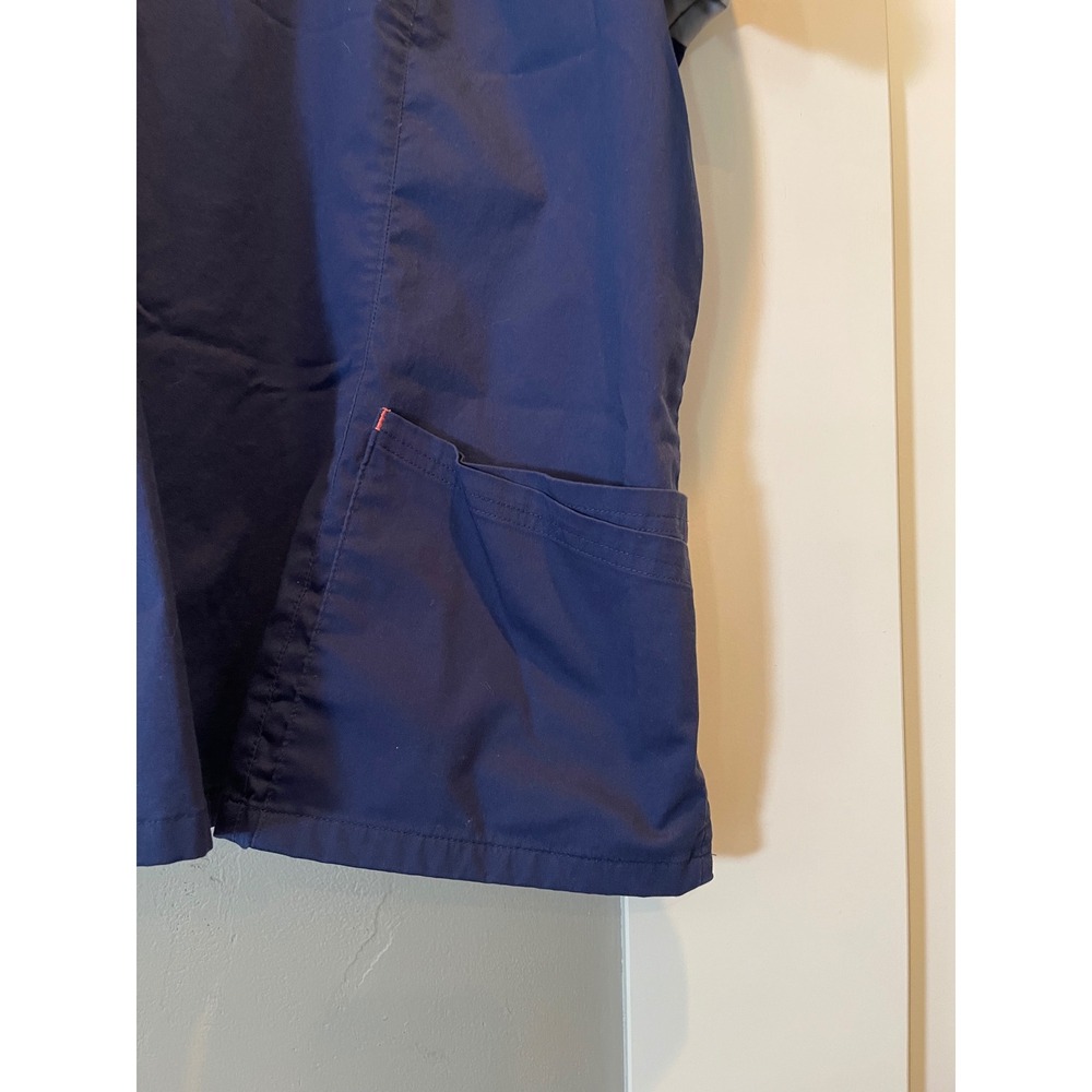 Butter-Soft Stretch Scrub Top Womens 2X Navy Grey Pink Colorblock V-Neck Pockets - Picture 6 of 12